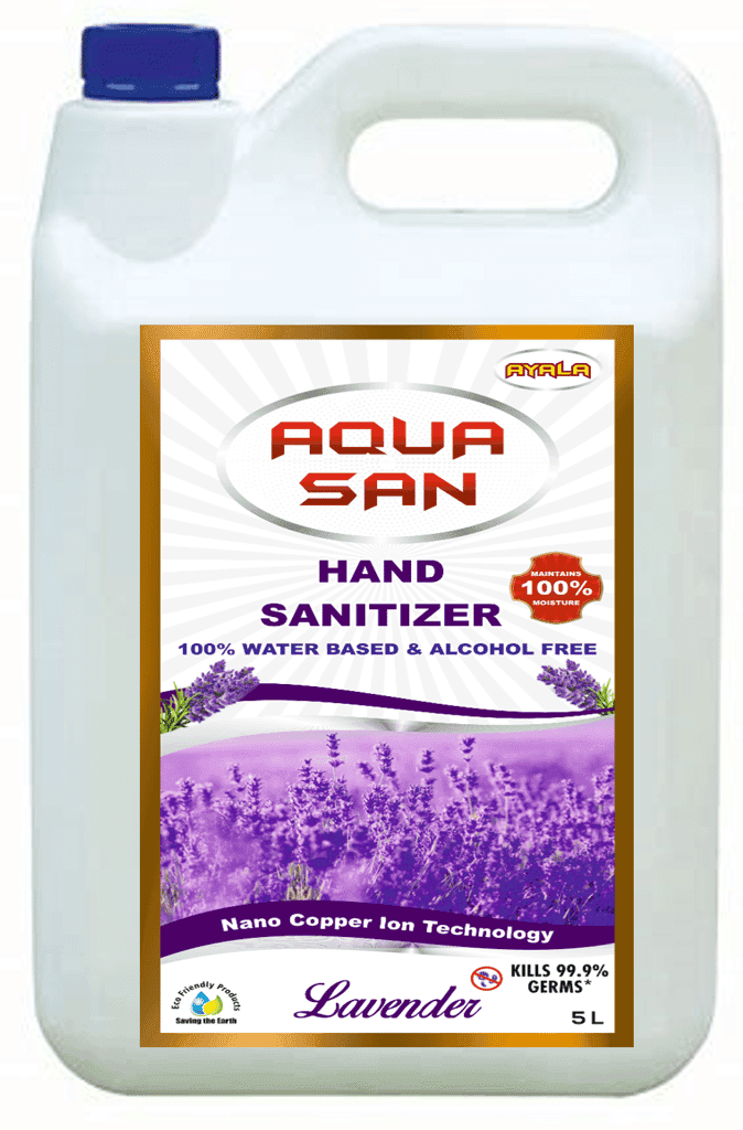 Hand Sanitizer (Aquasan-5L-Lavender) | Suitable for kids | Kills 99.9% Germs| Alcohol Free| Water based| No harsh chemicals| Anti microbial & Anti Viral | Safe to use anywhere