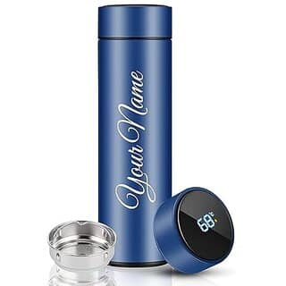 Customized Bottle |Your Name Customized Personalized Engraved Temperature |Steel Bottle with Led Display for Office - School, Gym Outdoor Or Sports, (Blue) 500 Ml