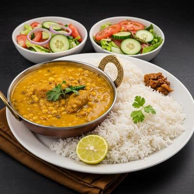 Dal Tadka + Rice + Salad + Pickel