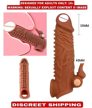6.7 Inch Jumbo Head Condoom Double Hole Vibrating Penis Sleeve For Men By Kamahouse