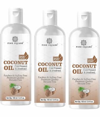 pink square 100% Cold Pressed Pure Coconut Oil For Hair Growth 300 mL Pack of 3
