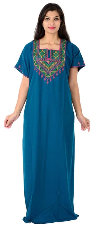VALENCIA SLEEPWEAR Women's Nighty Peacock Green Pure Lizzy Bizzy Fabric Comfortable Nightwear (L&XL Size)