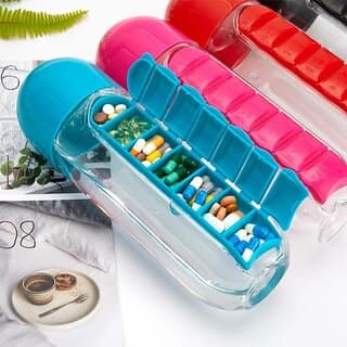 2-in-1 Pill Bottle and Water Bottle Organizer for Daily Medication Hydration - Pill Storage Box, Sports Water Bottle wi