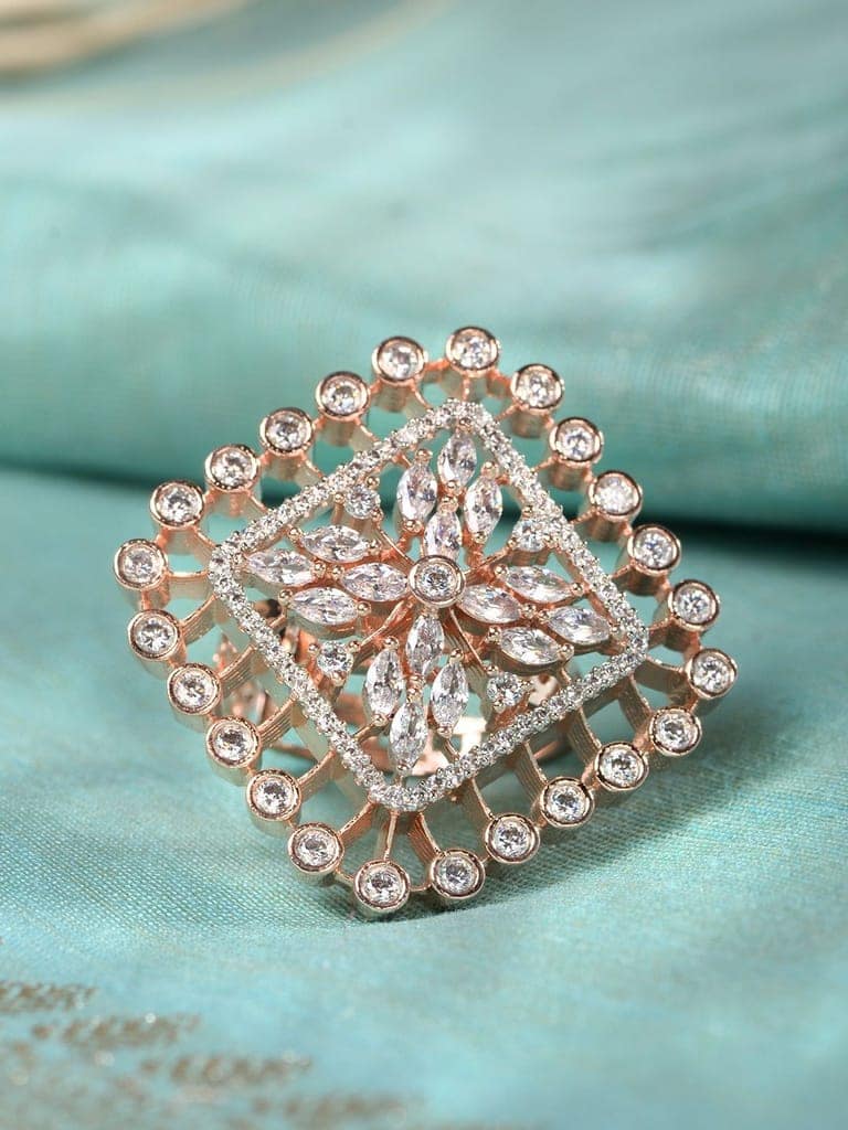 Rose GoldPlated White ADStudded Adjustable Finger Ring view 2