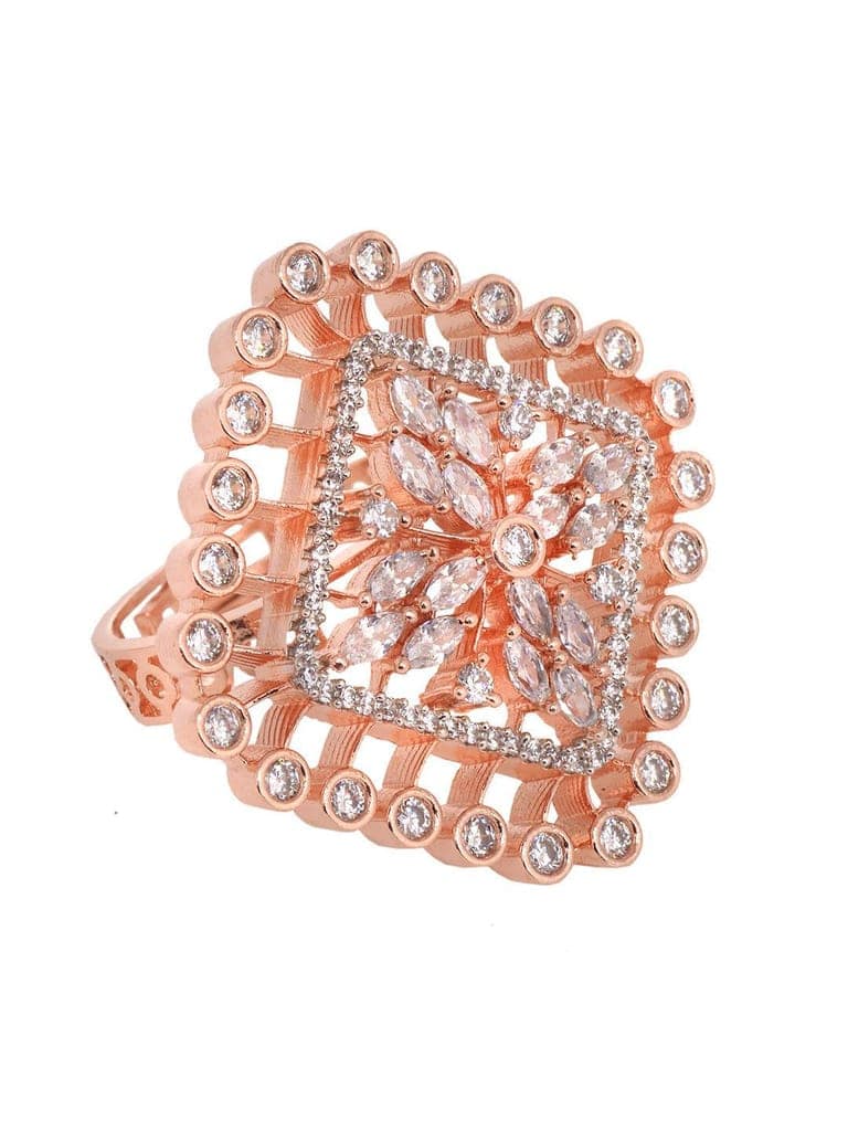 Rose GoldPlated White ADStudded Adjustable Finger Ring view 4