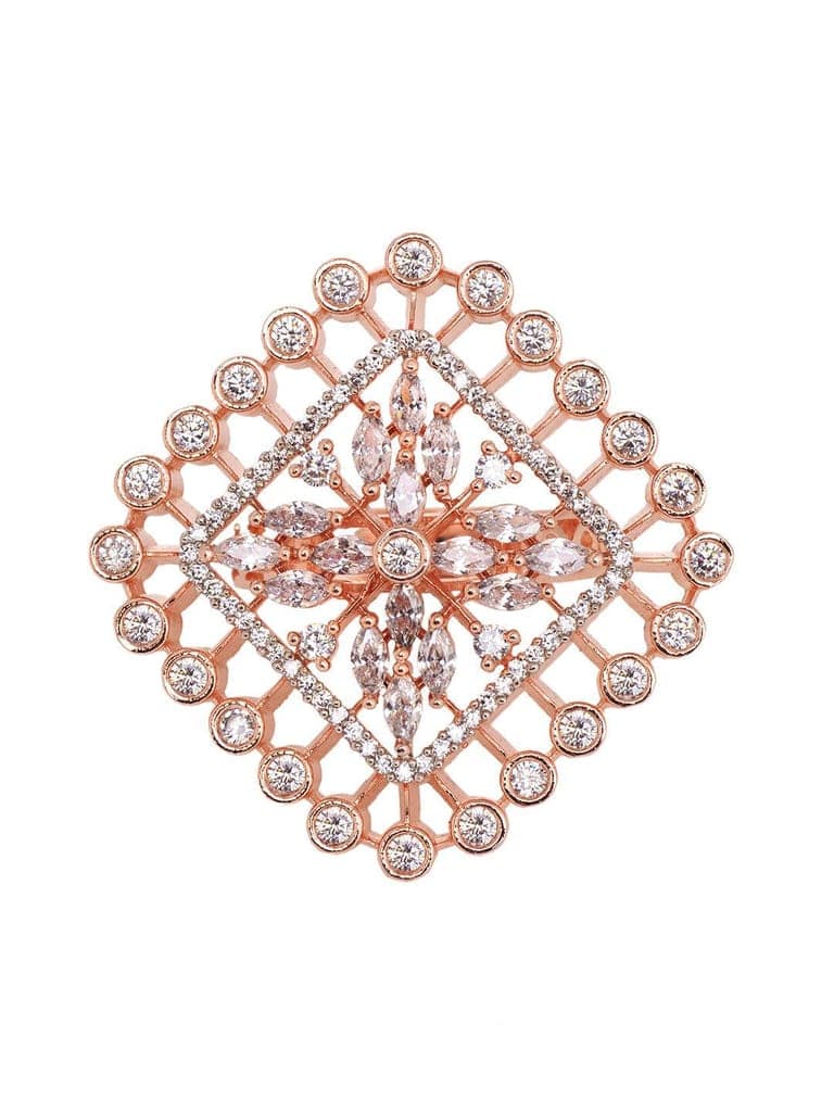 Rose GoldPlated White ADStudded Adjustable Finger Ring view 6