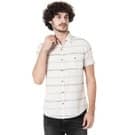Mufti Off White & Black Stitch Stripe Slim Fit Casual Shirt