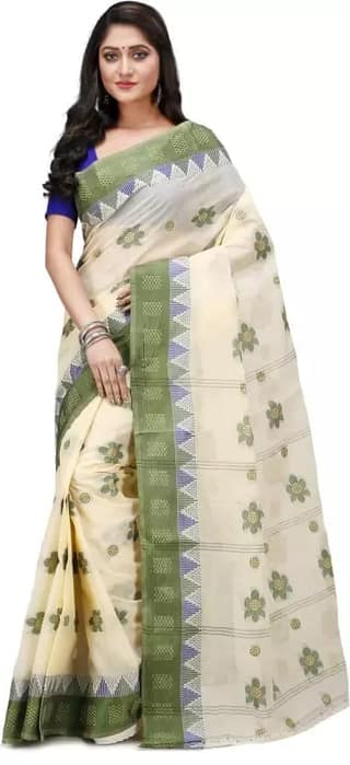 GitAsit Woven Tant Pure Cotton Saree (Green)