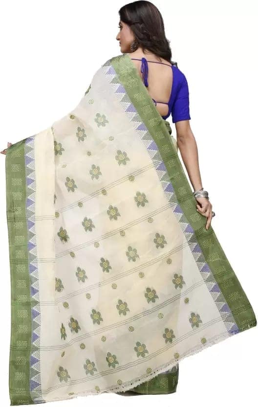 GitAsit Woven Tant Pure Cotton Saree (Green) view 2