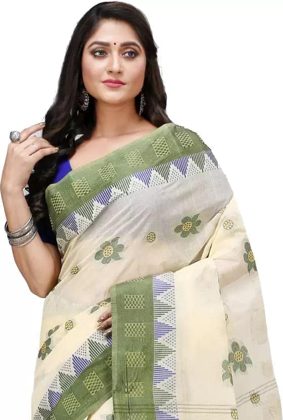 GitAsit Woven Tant Pure Cotton Saree (Green) view 3