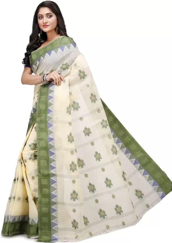 GitAsit Woven Tant Pure Cotton Saree (Green) view 4