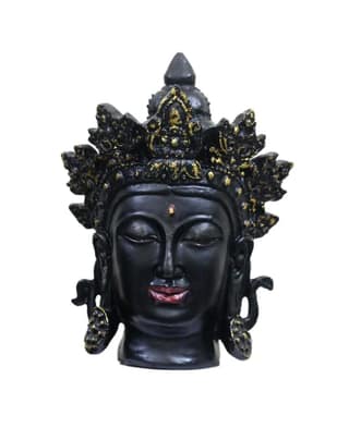COPPERHOARD Black Gold Resin Tara Devi Goddess Tara Meditating Buddha Head Statue with Beautiful Smile and Crown for Home Decor and Gifting.