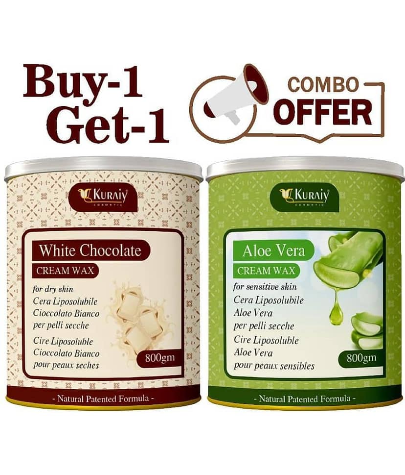 KURAIY White Chocolate And Aloevera Wax for Smooth Hair Removal - 800gm extracts (Pack of 2)