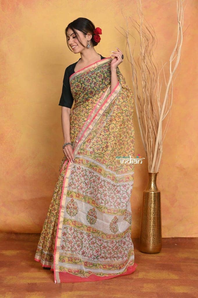 Mastaani ~ Pure Kota Cotton Handblock Printed - Yellow view 2