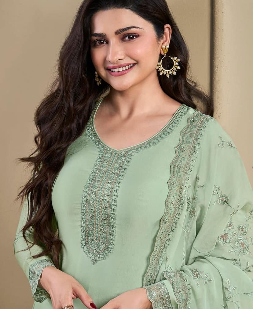 New Wedding Wear Crepe Silk Straight Suit for Women view 3