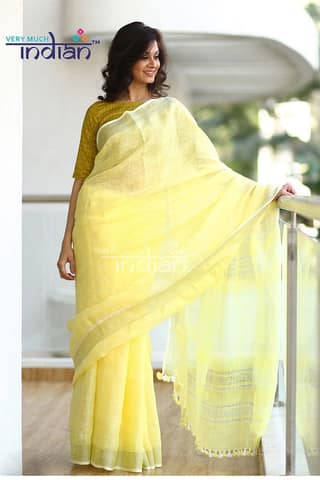 Pure Organic Linen Saree – Yellow