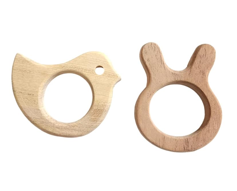 Neem Wood Teethers for Babies of Age 0 to 3 Years | Pure Organic Teething Toys for Infants |Rabbit & Dove Shapes