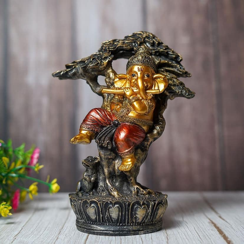 Craftlayout Resin Ganesha Idol Sitting Under Tree 23 Cm