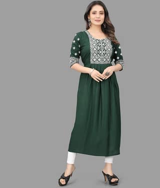 QPEEZ - Green Satin Women's Flared Kurti ( Pack of 1 )