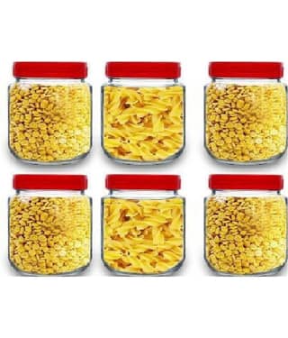 CROCO JAR Glass Red Food Container ( Set of 6 )