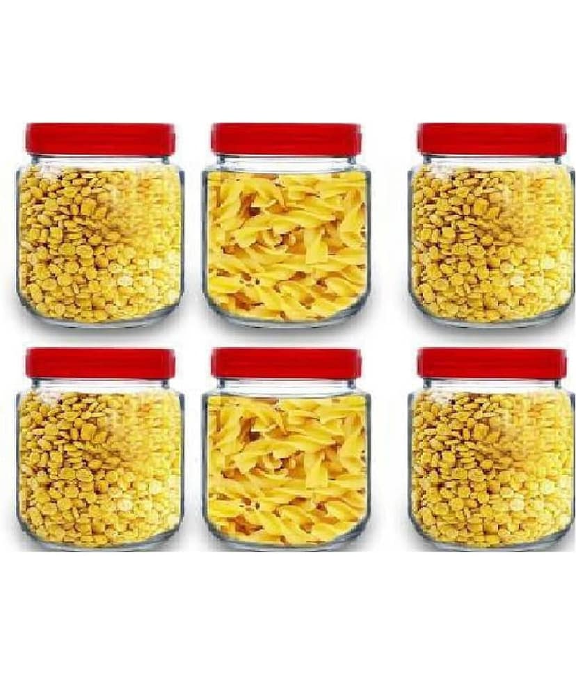 CROCO JAR Glass Red Food Container ( Set of 6 )