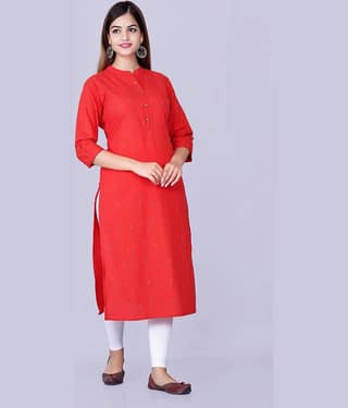 GlowWorld Cotton Printed Straight Women's Kurti - Red ( Pack of 1 )