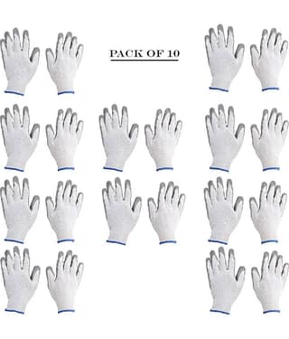 LAXMI White&Grey Nitrile Coated Hand Gloves (Pack of 10) Nylon Safety Glove