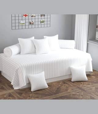 SHOMES Cotton Vertical Striped Diwan Set 8 Pcs - White