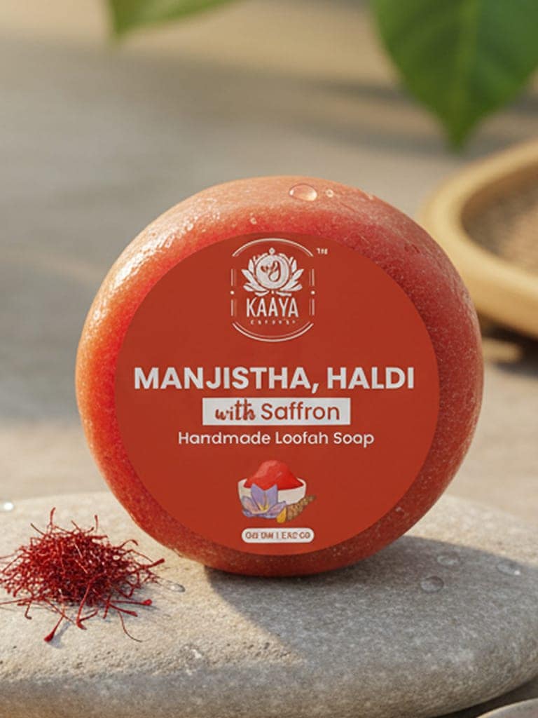 Kaaya Natural Manjistha, Haldi & Saffron Handmade Loofah Soap – 100 GM view 5