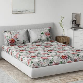 DDECOR - Primary Collection 100% Cotton Classical Pattern 145TC King Bedsheet |229 CM X 274 CM| Red