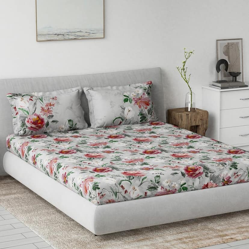 DDECOR - Primary Collection 100% Cotton Classical Pattern 145TC King Bedsheet |229 CM X 274 CM| Red