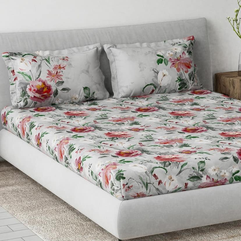 DDECOR - Primary Collection 100% Cotton Classical Pattern 145TC King Bedsheet |229 CM X 274 CM| Red view 2