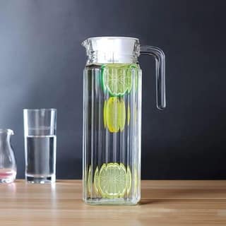 Lining Glass Water jug | 1.5 Littre | Water/Juice Pitcher Carafe with Handle and Lid | Perfect for Drinking Beverages, Serving Kitchen and Dining/Tableware-Milk, Juice, Water