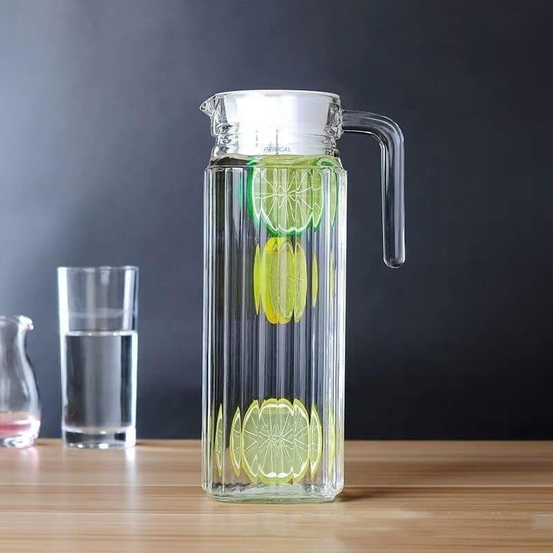 Lining Glass Water jug | 1.5 Littre | Water/Juice Pitcher Carafe with Handle and Lid | Perfect for Drinking Beverages, Serving Kitchen and Dining/Tableware-Milk, Juice, Water