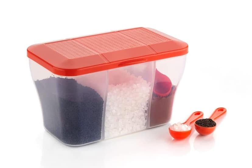 HAPPI Multipurpose Plastic 3 In 1 Masala Box for Kitchen, Spice Boxes for Kitchen, Transparent 3 Compartment Storage Containers Airtight Grocery,Cereal,Dry Fruits Dabba 1100 Ml with 3 Spoons(Blue) view 2