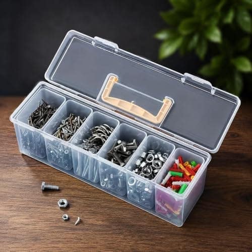 Tool Storage Box with 6 Removable Small Boxes, Transparent Plastic Tool Organizer with Carry Handle, Multipurpose Storage Case for Screws, Nuts, Bolts, Nails, Hardware & DIY Tool view 3