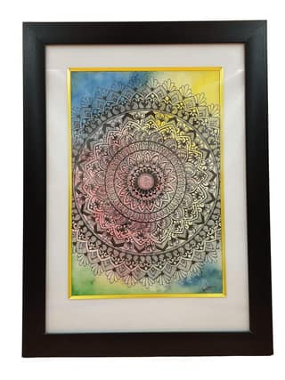 INDRICO? Original Handmade Mandala Painting by Artist Craft traditional Dot Decor Art with Black Frame Multi Colour Pack of 1