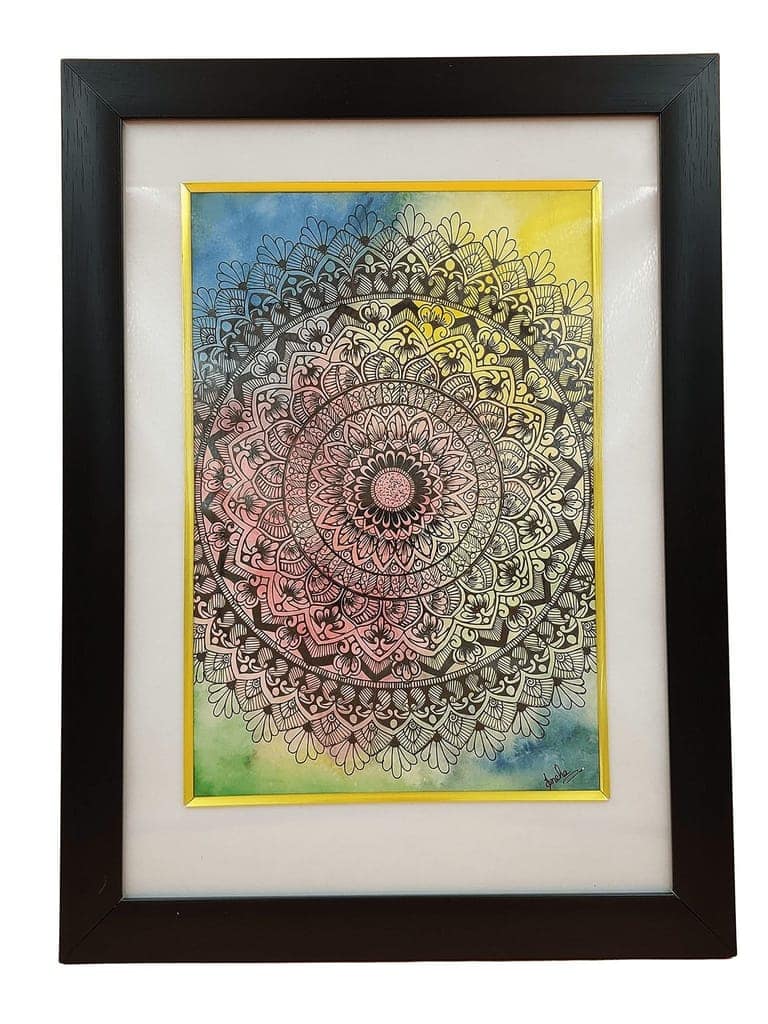 INDRICO? Original Handmade Mandala Painting by Artist Craft traditional Dot Decor Art with Black Frame Multi Colour Pack of 1