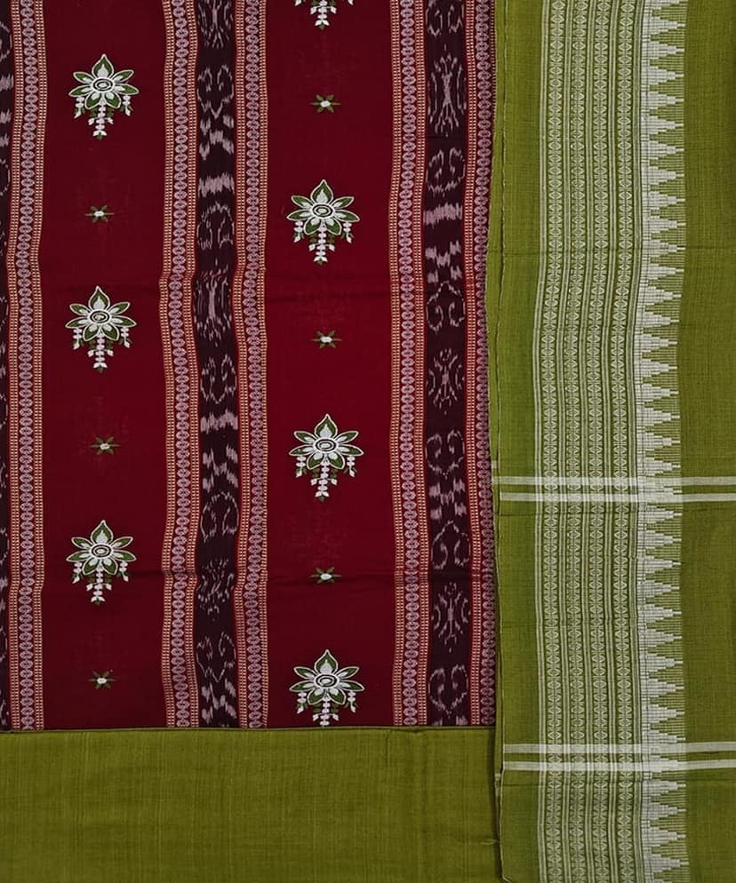 Maroon Olive Sambalpuri Handwoven Ikat Suit Set SFCSUT2513 view 2