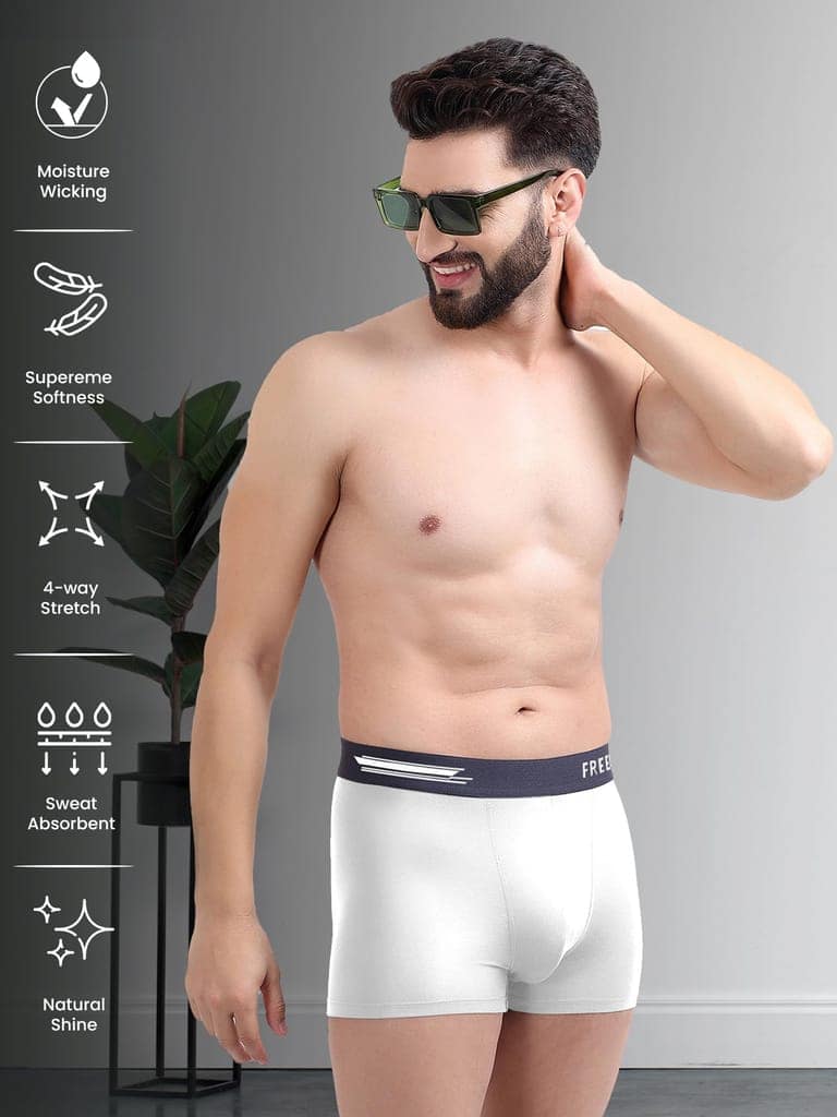 FREECULTR Men's Underwear Anti Bacterial Micromodal Airsoft Trunk - Non Itch No Chaffing Sweat Proof - Pack of 3 (Martini Blue, Ash Grey, Cloud White) view 3