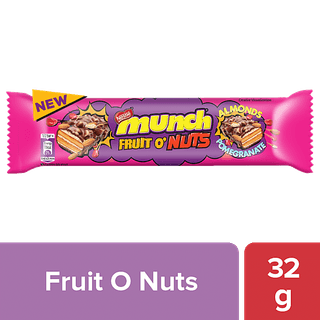 Nestle Munch, Fruit O' Nuts Chocolate Coated Crunchy Wafer Bar, Almond & Pomegranate, 32 G