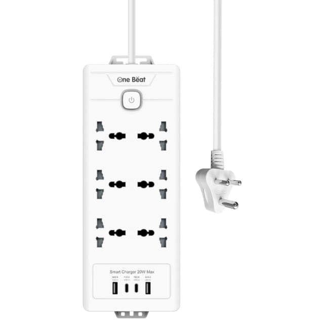 One Beat 10 in 1 Fast Charge, 20W PD Fast Charging Extension Board with USB C Port with Universal Sockets and USB 20W Fast Charging Ports with Surge Protector (6 Socket + 2 USB A+ 2 USB Type C) view 2
