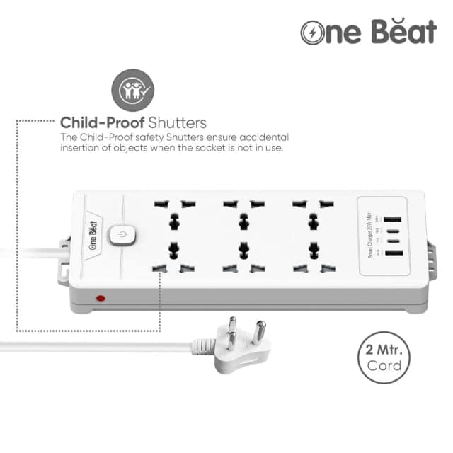 One Beat 10 in 1 Fast Charge, 20W PD Fast Charging Extension Board with USB C Port with Universal Sockets and USB 20W Fast Charging Ports with Surge Protector (6 Socket + 2 USB A+ 2 USB Type C) view 4