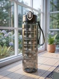 900 Ml Capacity Water Bottle Transparent Water Bottles with Time Marker Leak proof & break-proof | Best Usage for Office/College/Black