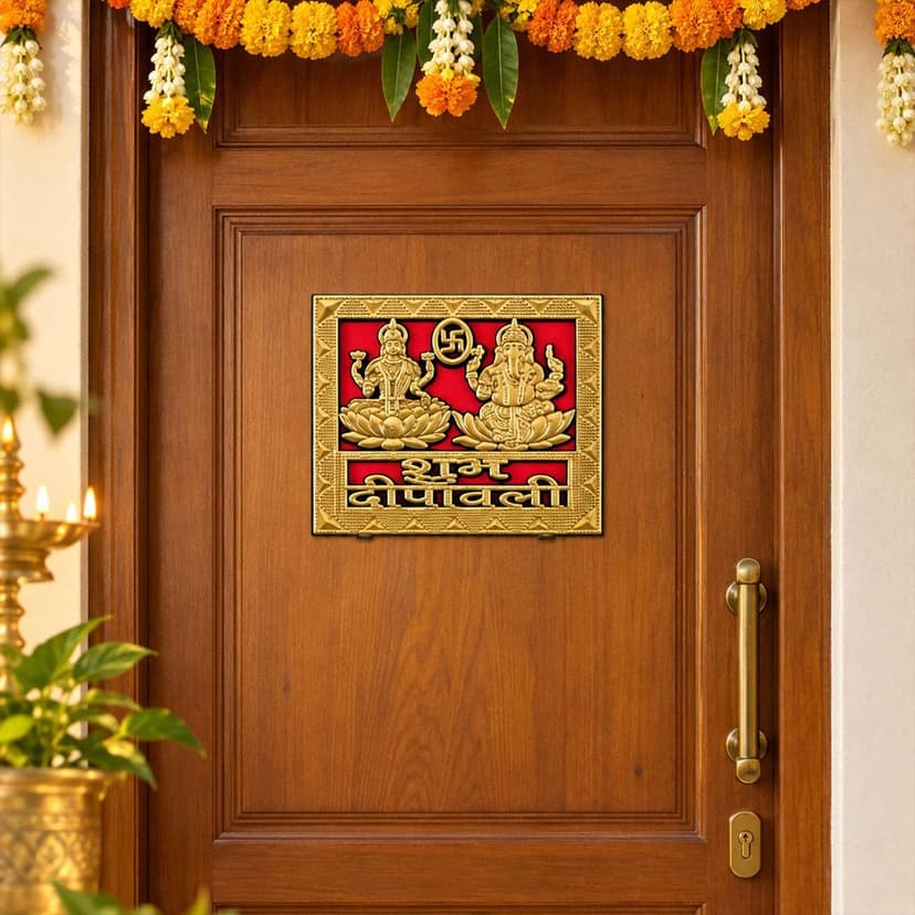 Shubh Deepavali Square Golden Stickers for Door and Pooja Decor (10 Pc Set) view 2
