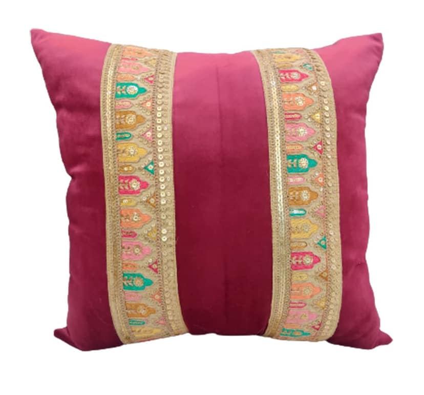 GOODVIBES 16X16 Inches Velvet Suede Cutwork Embroidered Square Cushion Cover with Lace for Décor Sofa Couch Living Room Bedroom Farm House Indoor Outdoor | 40cm * 40 cm I Set of 3| view 2