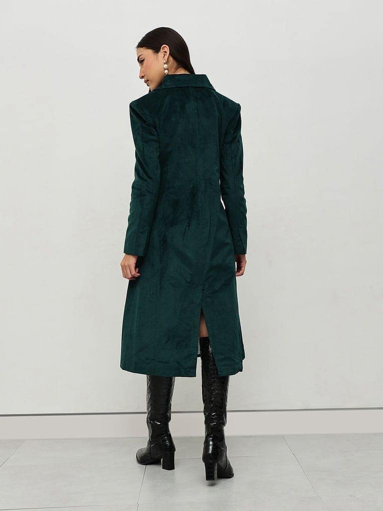 Emerald Green Velvet Trench Coat view 5