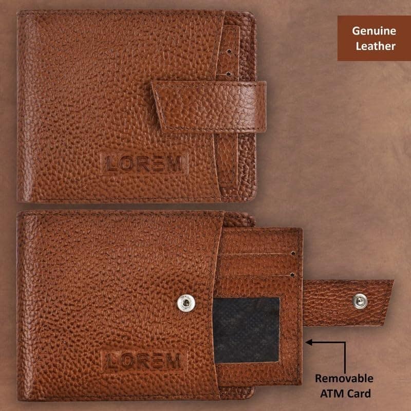LOREM Bi-Fold Genuine Leather 7 ATM Removable Card Slots Wallet for Men-UF view 2