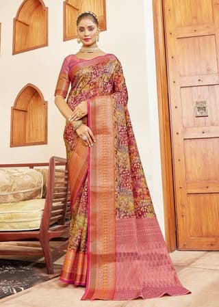 Digital Printed Art Silk Saree in Pink