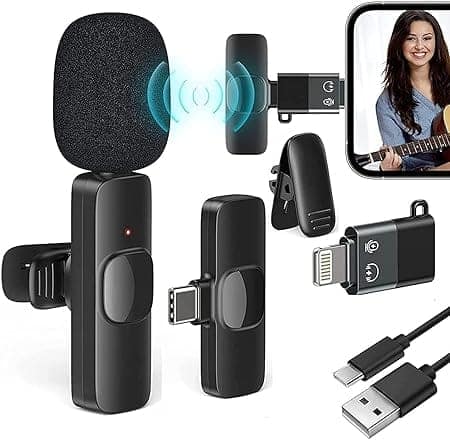 K8 Wireless Microphone for Android & iPhone, Plug and Play Lavalier Collar Mic with Noise Reduction for YouTube, Vlogging, Reels, Live Streaming & Video Recording